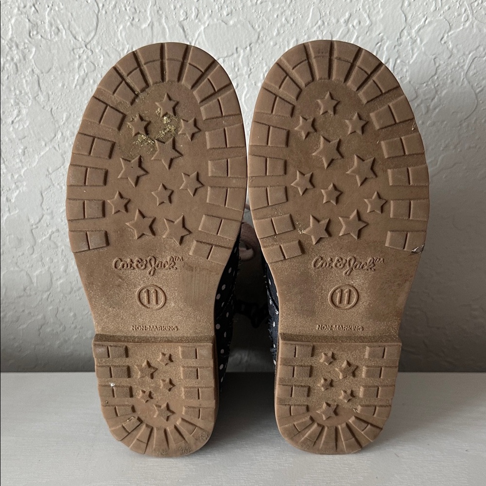 Cat & Jack Navy Polka Dot Boots with Pink Laces - Size 11 (Toddler Girl) - Picture 5 of 8